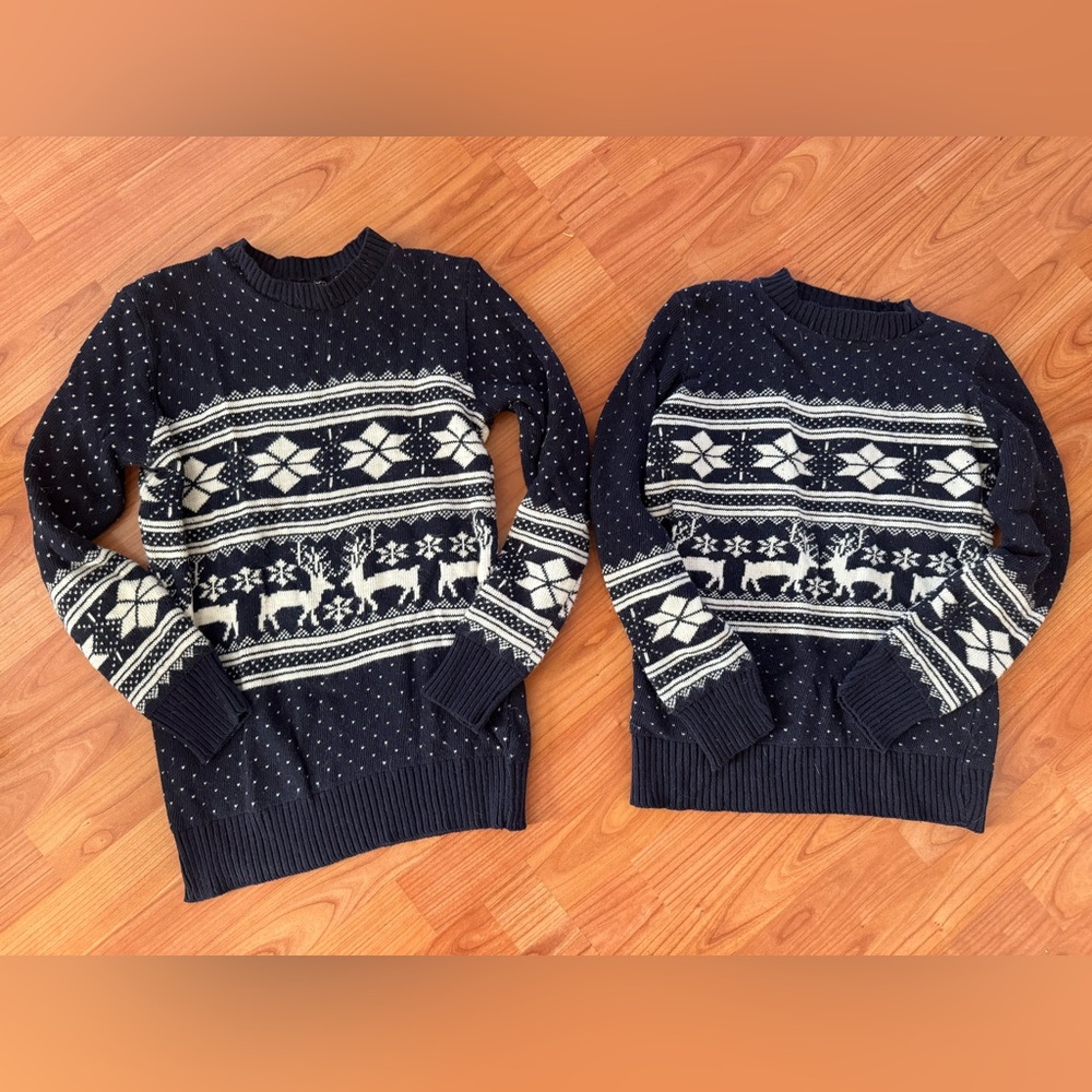 Matching Navy Blue Reindeer Holiday Sweaters
